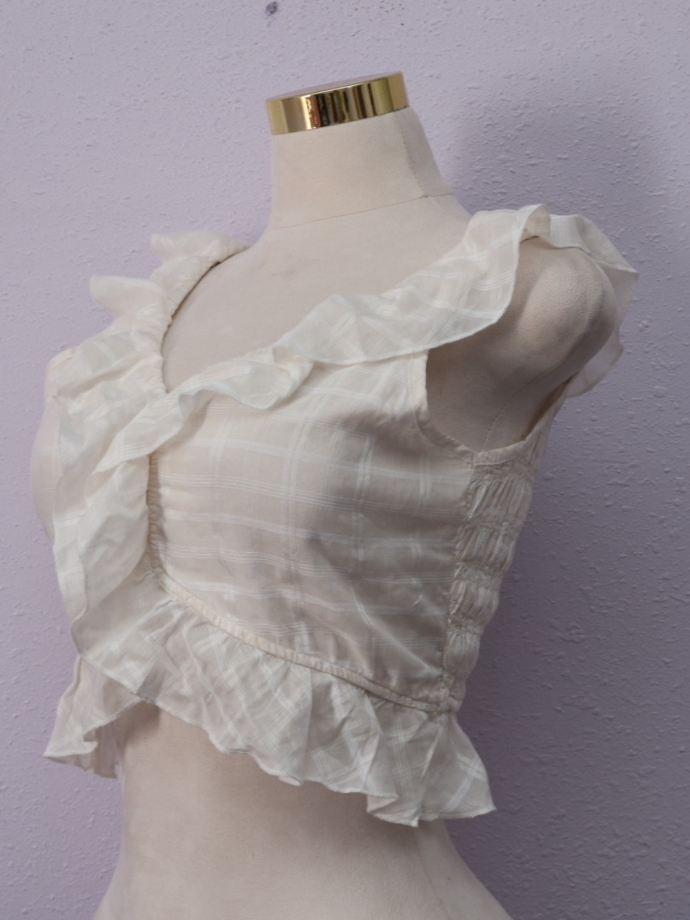 Arizona Jean Company Cream Plaid Ruffle V-Neck Camisole
